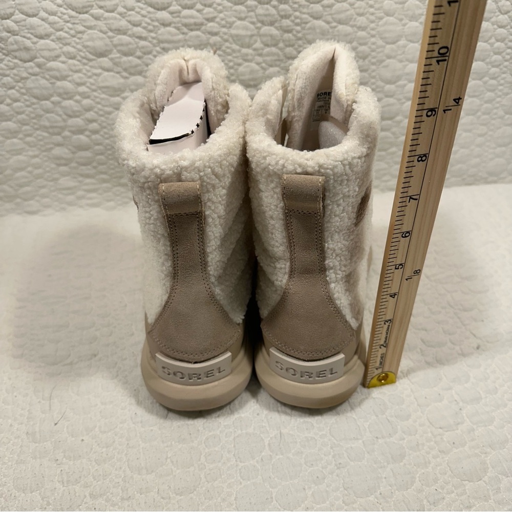 Sorel Explorer Joan Cozy Cream and Tan High-Top Boots with Lace-Up Closure - Picture 3 of 5